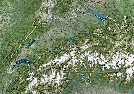 satellite images - Switzerland, True Colour Satellite Image With Border Stock Photo - Rights-Managed, Code: 872-06054801