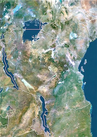 Tanzanie, Image Satellite couleur vraie avec bordure Photographie de stock - Rights-Managed, Code: 872-06054818