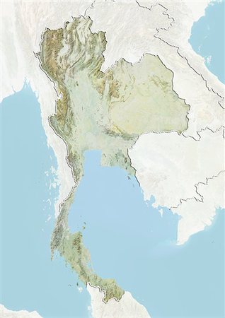 relief map - Thailand, Relief Map with Border and Mask Stock Photo - Rights-Managed, Code: 872-06054819