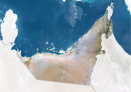 emiratos árabes unidos - United Arab Emirates, True Colour Satellite Image With Border and Mask Foto de stock - Con derechos protegidos, Código: 872-06054858