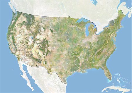 United States, Satellite Image With Bump Effect, With Border and Mask Foto de stock - Con derechos protegidos, Código: 872-06054864