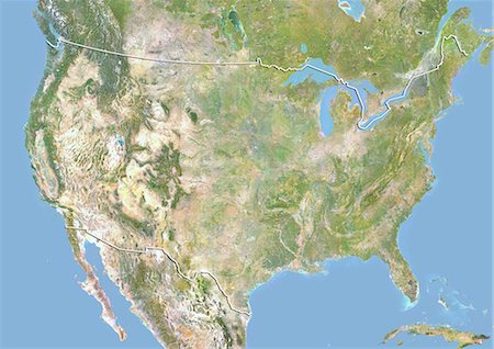 United States, Satellite Image With Bump Effect, With Border Stock Photo - Rights-Managed, Code: 872-06054865