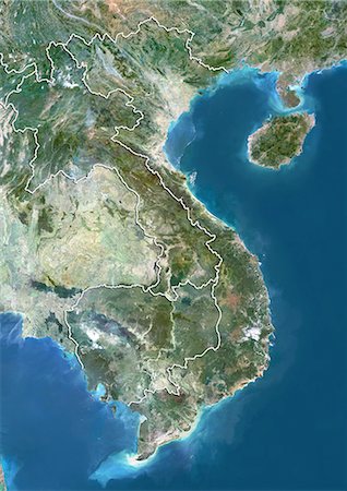 rivière du mékong - Vietnam, Cambodge et Laos, Image Satellite couleur vraie avec bordure Photographie de stock - Rights-Managed, Code: 872-06054887
