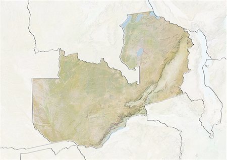 Zambia, Relief Map With Border and Mask Foto de stock - Direito Controlado, Número: 872-06054898