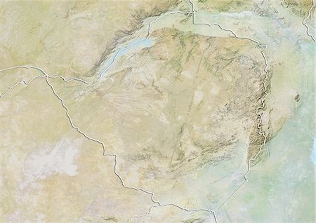 Zimbabwe, Relief Map with Border Stock Photo - Rights-Managed, Code: 872-06054903