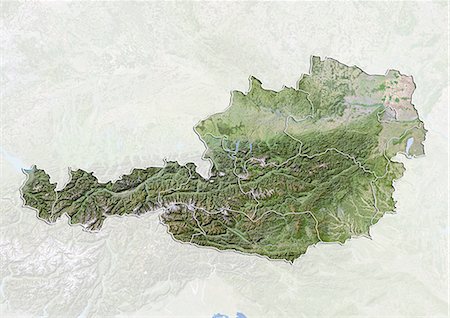 Austria, Satellite Image With Bump Effect, With Boundaries of States Stock Photo - Rights-Managed, Code: 872-06055022