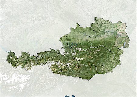 Austria, True Colour Satellite Image With Boundaries of States Foto de stock - Con derechos protegidos, Código: 872-06055023