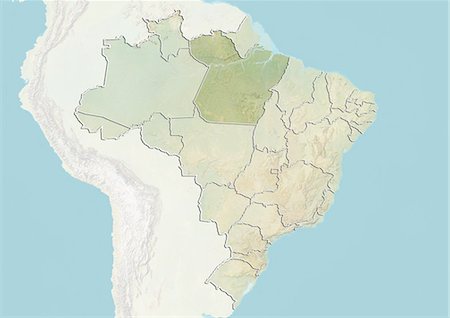 Brésil et l'Etat du Para, carte en Relief Photographie de stock - Rights-Managed, Code: 872-06055056