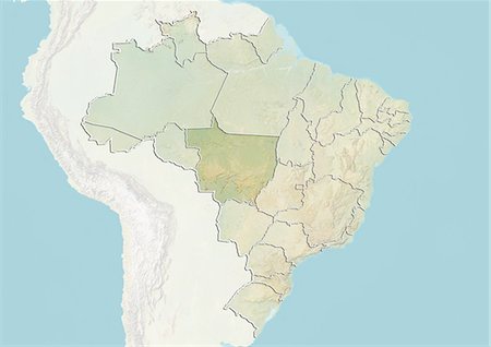 Brazil and the State of Mato Grosso, Relief Map Stock Photo - Rights-Managed, Code: 872-06055050