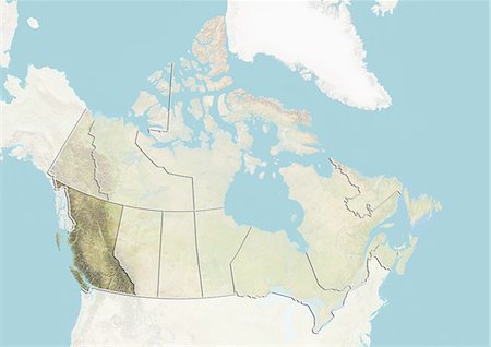 Canada and the Province of British Columbia, Relief Map Stock Photo - Rights-Managed, Code: 872-06055089