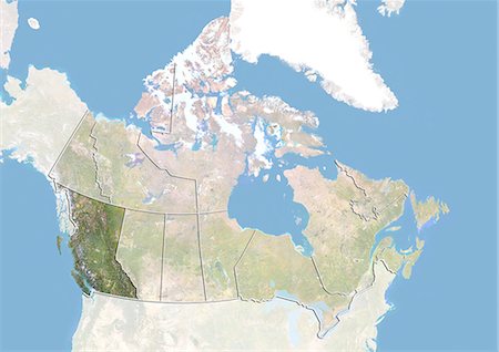 Canada and the Province of British Columbia, Satellite Image With Bump Effect Stock Photo - Rights-Managed, Code: 872-06055090