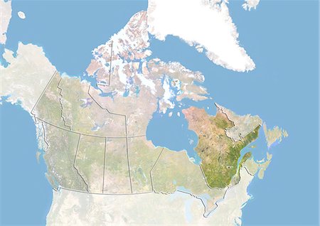 Canada and the Province of Quebec, Satellite Image With Bump Effect Stock Photo - Rights-Managed, Code: 872-06055114