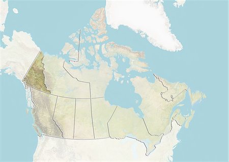 Canada and the Territory of Yukon, Relief Map Stock Photo - Rights-Managed, Code: 872-06055119