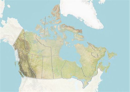 simsearch:872-06160631,k - Canada, Relief Map With Boundaries of Provinces Stock Photo - Rights-Managed, Code: 872-06055122