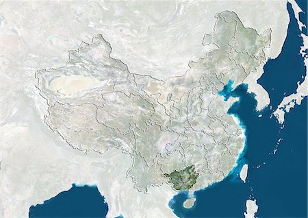 simsearch:872-06160552,k - La Chine et la région autonome de Guangxi Zhuang, True Image Satellite en couleurs Photographie de stock - Rights-Managed, Code: 872-06055136