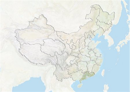 China and the Province of Guangdong, Relief Map Fotografie stock - Rights-Managed, Codice: 872-06055133