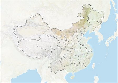 simsearch:872-06160552,k - La Chine et la région de Mongolie-intérieure, carte en Relief Photographie de stock - Rights-Managed, Code: 872-06055151