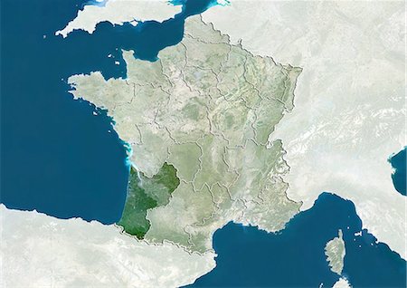 simsearch:872-06055187,k - Frankreich und der Region Aquitaine, True Colour-Satellitenbild Stockbilder - Lizenzpflichtiges, Bildnummer: 872-06055189