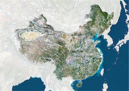 simsearch:872-06055091,k - China, True Colour Satellite Image With Boundaries of Provinces Stock Photo - Rights-Managed, Code: 872-06055183