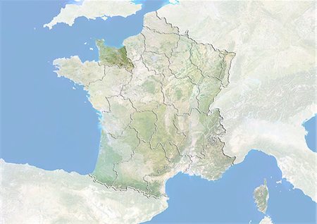 France and the Region of Lower Normandy, Satellite Image With Bump Effect Stock Photo - Rights-Managed, Code: 872-06055194