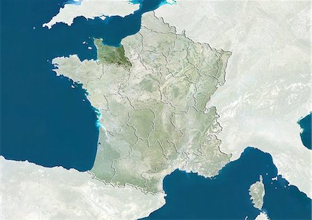 simsearch:872-06160667,k - France and the Region of Lower Normandy, True Colour Satellite Image Foto de stock - Direito Controlado, Número: 872-06055195