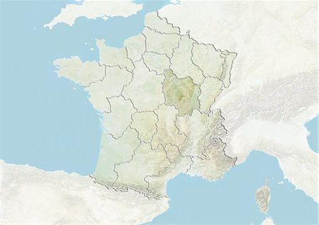 dijon - France et la région de Bourgogne, carte en Relief Photographie de stock - Rights-Managed, Code: 872-06055196