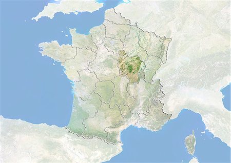 dijon - France et la région de Bourgogne, Image Satellite avec effet de relief Photographie de stock - Rights-Managed, Code: 872-06055197