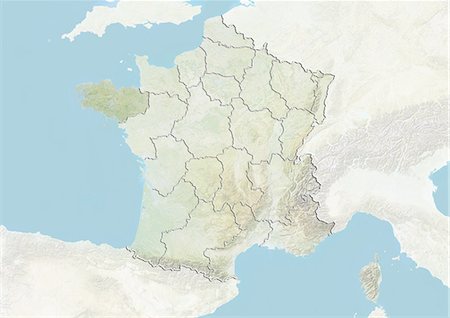 France and the Region of Brittany, Relief Map Foto de stock - Con derechos protegidos, Código: 872-06055199