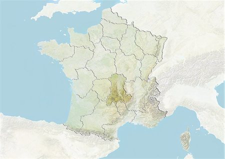 France and the Region of Auvergne, Relief Map Foto de stock - Con derechos protegidos, Código: 872-06055190