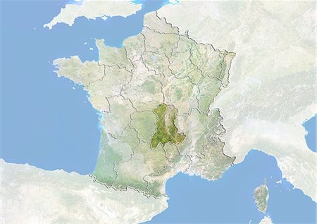 France et la région d'Auvergne, Image Satellite avec effet de relief Photographie de stock - Rights-Managed, Code: 872-06055191