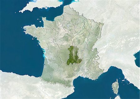 France and the Region of Auvergne, True Colour Satellite Image Foto de stock - Con derechos protegidos, Código: 872-06055192