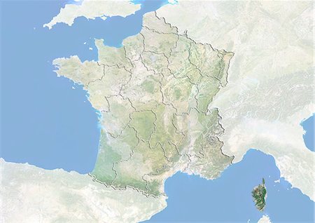 France and the Region of Corsica, Satellite Image With Bump Effect Foto de stock - Con derechos protegidos, Código: 872-06055209