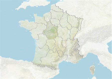 France and the Region of Centre, Relief Map Foto de stock - Con derechos protegidos, Código: 872-06055202