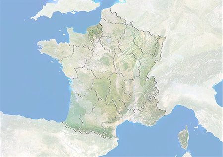 simsearch:872-06160667,k - France and the Region of Upper Normandy, Satellite Image With Bump Effect Foto de stock - Direito Controlado, Número: 872-06055215