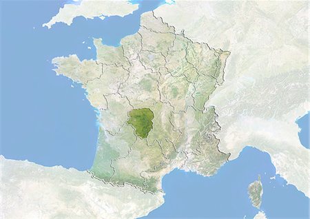 France and the Region of Limousin, Satellite Image With Bump Effect Stock Photo - Rights-Managed, Code: 872-06055224