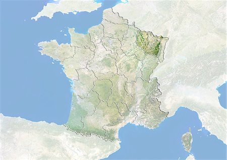 France and the Region of Lorraine, Satellite Image With Bump Effect Fotografie stock - Rights-Managed, Codice: 872-06055227