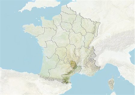 simsearch:872-06054843,k - France and the Region of Languedoc-Roussillon, Relief Map Foto de stock - Con derechos protegidos, Código: 872-06055220