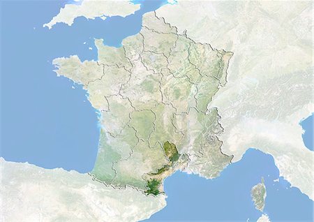 France and the Region of Languedoc-Roussillon, Satellite Image With Bump Effect Stock Photo - Rights-Managed, Code: 872-06055221