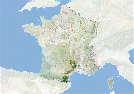 simsearch:872-06160907,k - France and the Region of Languedoc-Roussillon, Satellite Image With Bump Effect Stock Photo - Rights-Managed, Code: 872-06055221