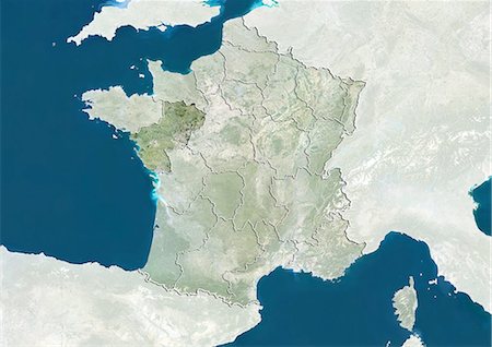 France and the Region of Pays-de-la-Loire, True Colour Satellite Image Fotografie stock - Rights-Managed, Codice: 872-06055237