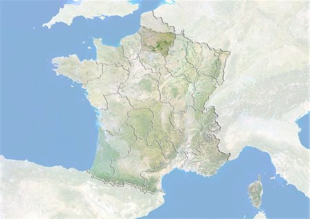 France and the Region of Picardy, Satellite Image With Bump Effect Foto de stock - Con derechos protegidos, Código: 872-06055239