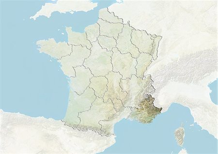 simsearch:872-06055248,k - France and the Region of Provence-Alpes-Cote d'Azur, Relief Map Foto de stock - Con derechos protegidos, Código: 872-06055244