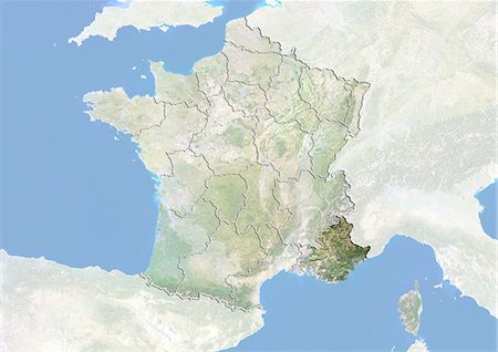 France et la région de Provence-Alpes-Cote d'Azur, Image Satellite avec effet Bump Photographie de stock - Rights-Managed, Code: 872-06055245