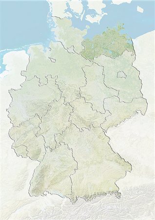 schwerin - L'Allemagne et l'état du Mecklembourg-Poméranie occidentale, carte en Relief Photographie de stock - Rights-Managed, Code: 872-06055265
