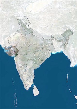 simsearch:872-06055335,k - India and the State of Gujarat, True Colour Satellite Image Fotografie stock - Rights-Managed, Codice: 872-06055295