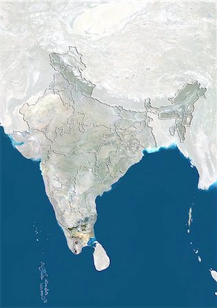 simsearch:872-06055335,k - India and the State of Tamil Nadu, True Colour Satellite Image Fotografie stock - Rights-Managed, Codice: 872-06055329