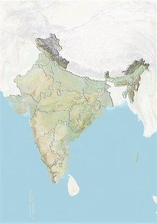 simsearch:872-06160631,k - India, Relief Map With Boundaries of States Stock Photo - Rights-Managed, Code: 872-06055336