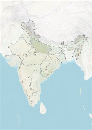 simsearch:872-06055335,k - India and the State of Uttar Pradesh, Relief Map Foto de stock - Con derechos protegidos, Código: 872-06055330