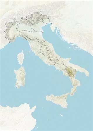 Italy and the Region of Basilicata, Relief Map Stock Photo - Rights-Managed, Code: 872-06055347