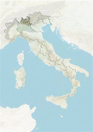 simsearch:872-06160308,k - Italy and the Region of Lombardy, Relief Map Stock Photo - Rights-Managed, Code: 872-06055368